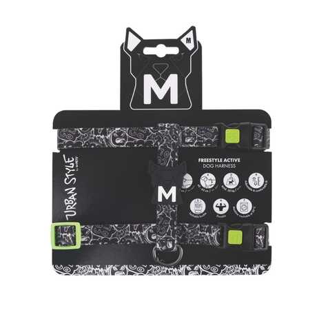 M-Pets Urbanstyle Siyah Beyaz Active Köpek Göğüs Tasması (M)