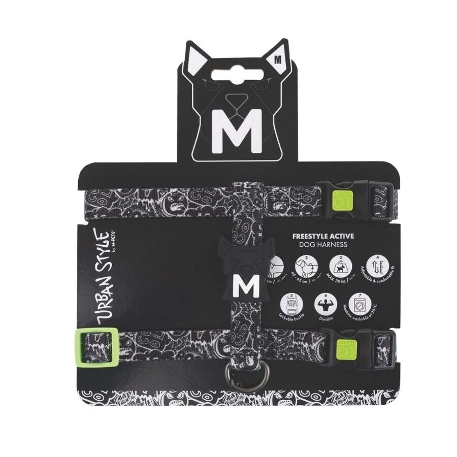 M-Pets Urbanstyle Siyah Beyaz Active Köpek Göğüs Tasması (M)