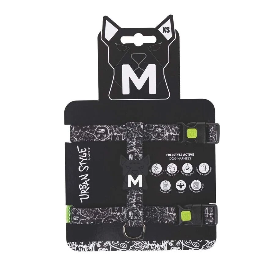 M-Pets Urbanstyle Siyah Beyaz Active Köpek Göğüs Tasması (XS)