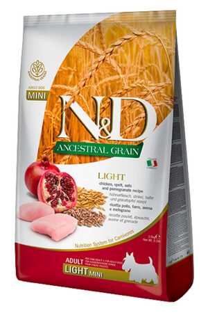 ND Düşük Tahıllı Light Mini Irk Tavuklu Narlı Yetişkin Köpek Maması 2.5kg
