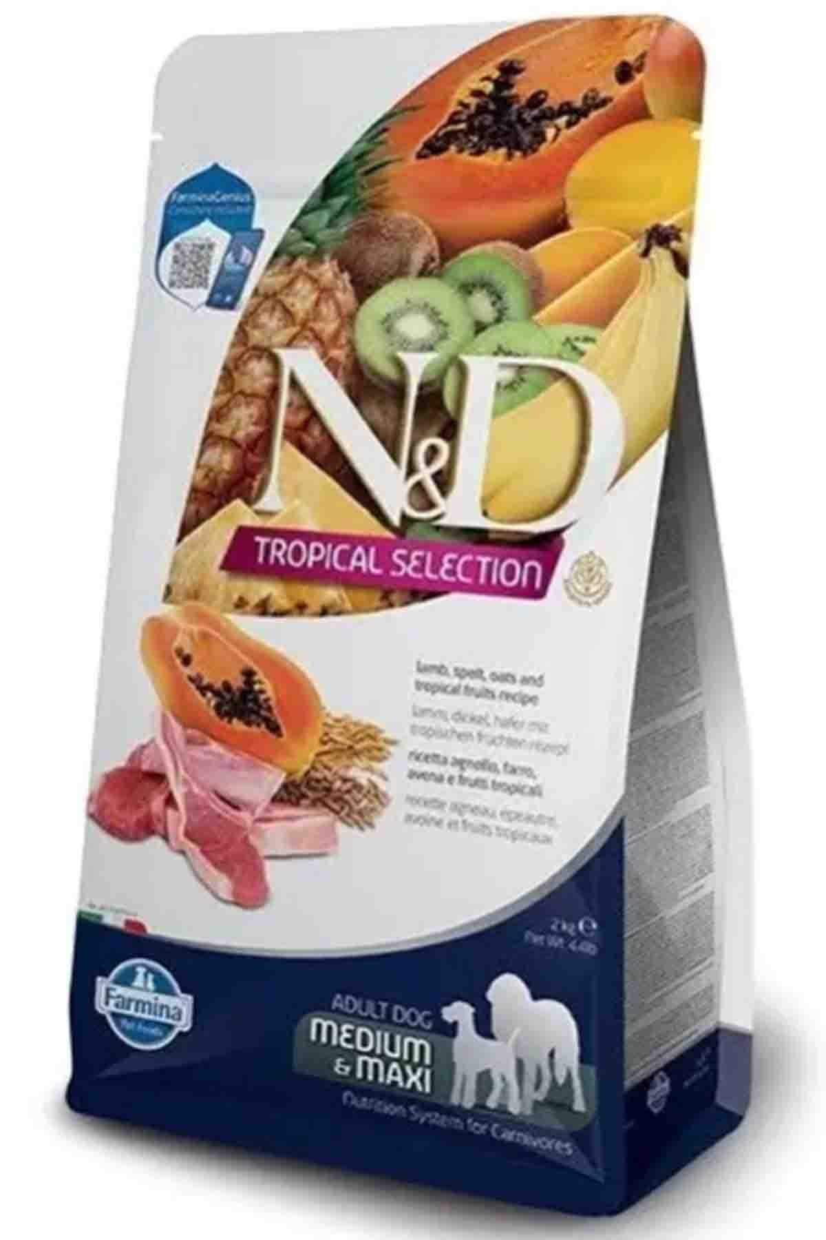 ND Tropical Selection Kuzu Etli ve Tropikal Meyveli Orta ve Büyük Irk Yetişkin Köpek Maması 10kg