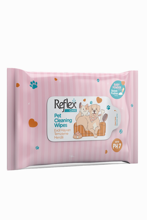 Reflex Care Bebek Pudrası Kokulu Evcil Hayvanlar İçin Çok Amaçlı Hijyenik Temizleme Mendili 10lu