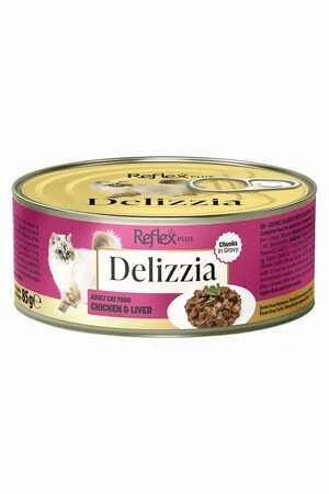 Reflex Plus Delizzia Sos İçinde Parça Etli Tavuklu ve Ciğerli Yetişkin Kedi Konservesi 85gr