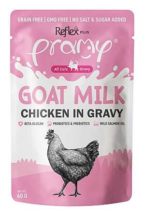 Reflex Plus Pramy Goat Milk Sos İçerisinde Keçi Sütlü ve Tavuklu Kedi Konservesi 60gr