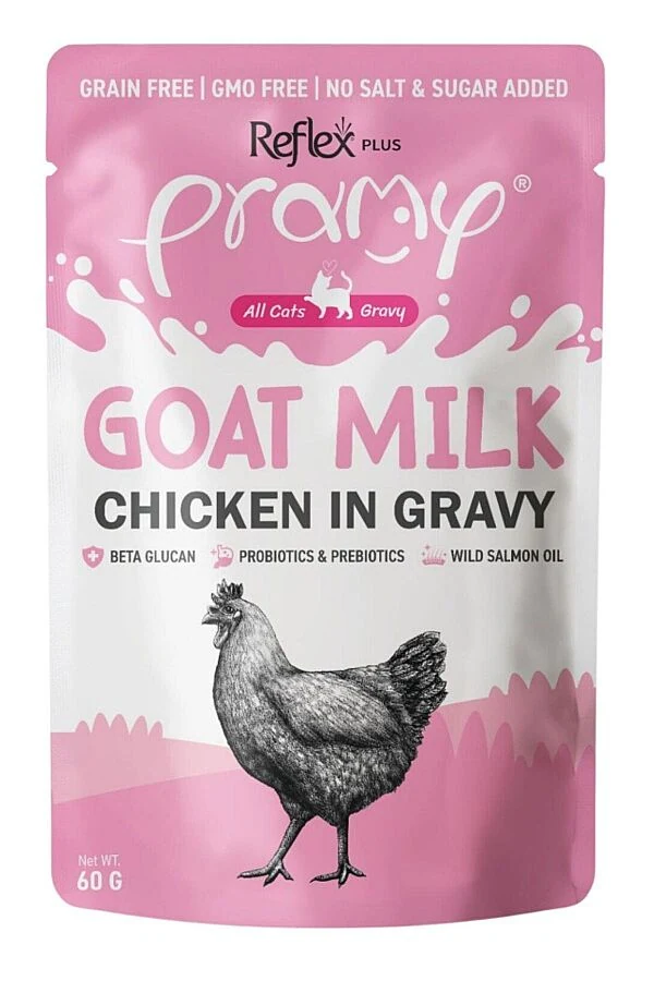 Reflex Plus Pramy Goat Milk Sos İçerisinde Keçi Sütlü ve Tavuklu Kedi Konservesi 60gr