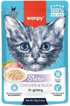 Wanpy Stew Sos İçinde Tavuk ve Ördekli Yavru Kedi Konservesi 70gr