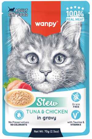 Wanpy Stew Sos İçinde Ton Balıklı ve Tavuklu Yetişkin Kedi Konservesi 70gr