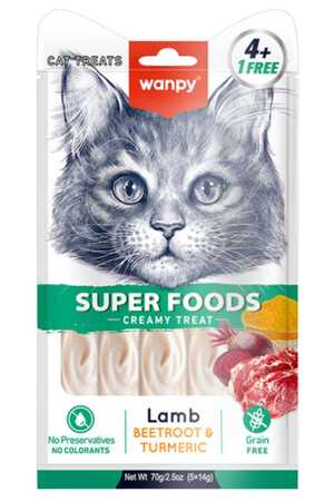 Wanpy Super Foods Kuzulu Pancar ve Zerdeçallı Krema Kedi Ödülü 5×14gr