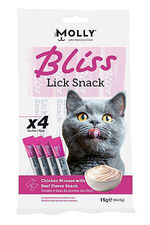 Molly Bliss Lick Snack Tavuklu ve Dana Etli Sıvı Kedi Ödül Maması 4x15gr